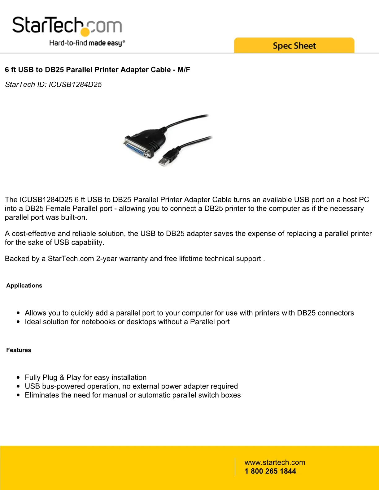 STARTECH PARALLEL PRINTER ADAPTER USB DB2 ICUSB1284D25