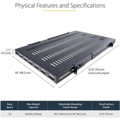 Startech 1U 4-POST Adjustable Vented Server Rack Mount SHELFLTW