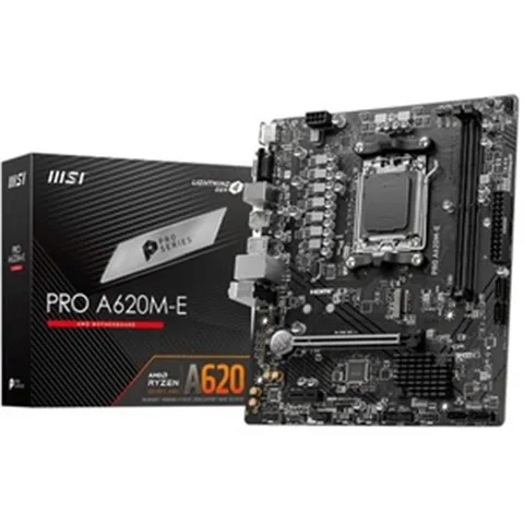 MSI PRO A620M-E, Micro ATX, AMD AM5, 2xDDR5, 1xM.2, 4xSATA 6Gb/s, RAID, 2xPCIe, 1xHDMI, 1xVGA, GbE LAN, 4xUSB3.0, 2xUSB2.0, 3 Year Warranty