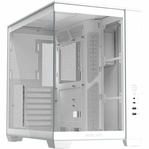 ASUS A32 White ATX dual-chamber case with panoramic design supporting up to 420mm graphics cards in length 360mm radiators and CPU air coolers up to 165mm in height