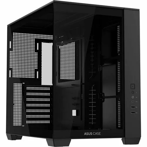 ASUS A32 Black ATX dual-chamber case with panoramic design supporting up to 420mm graphics cards in length 360mm radiators and CPU air coolers up to 165mm in height