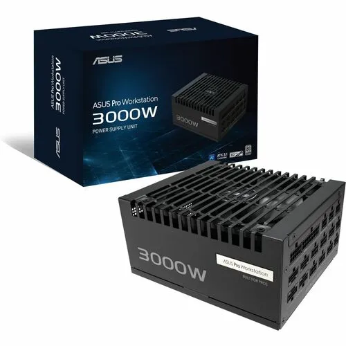 ASUS Pro WS 3000W Platinum PSU delivers exceptional voltage stability and advanced power delivery for professionals supporting up to four graphics cards to meet the demanding AI workloads.