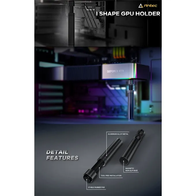 Antec AT-IGPUH-BK, Graphic Card Holder with Height Adjustable Brace, Black, 1 Year Warranty