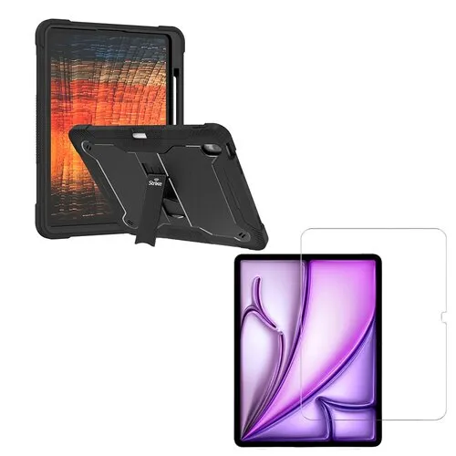 Strike Rugged Case For Apple iPad Air 13 (M4/M3/M2) and Tempered Glass Screen Protector Bundle for Apple iPad Air 13 (M4/M3/M2)