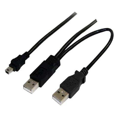 Astrotek USB 2.0 Y Splitter Cable - Type A Male to Mini B 5 pins 1m + USB Type A Male 2m Black Colour Power Adapter Hub Charging 20cm