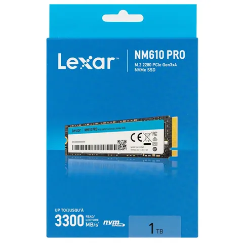*Limits Apply, contact your AM* Lexar LNM610P001T-RNNNG, NM610 Pro, 1TB, M.2 NVMe PCIe G3x4, 240TBW, Read Speed: Up to 3300MB/s Write Speed: Up to 2600MB/s, 3 Year Warranty