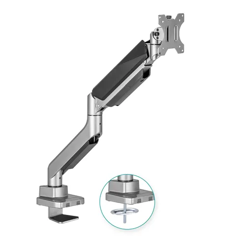 (LS) mbeat Activiva Heavy Duty Single Monitor Screen Gas Spring Monitor Arm ACA-HMA-SGS01Y Color: Metallic Grey Screen Rotation: +180-180