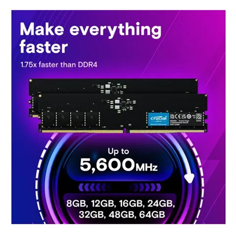 CT2K64G56C46U5 - Crucial 128GB (2x64GB) DDR5 UDIMM 5600MHz C