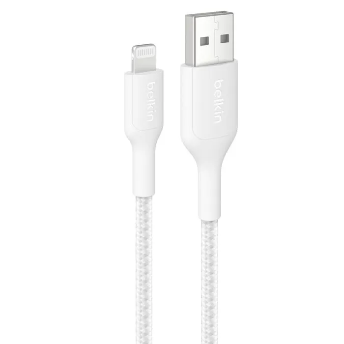 BoostCharge Braided USB-A Cable with Lightning Connector 2m (White)