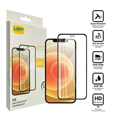 USP Apple iPhone 12 Pro / iPhone 12 (6.1') Armor Glass Full Cover Screen Protector - Impact-Resistant, Smooth Edges, 3 Years Warranty