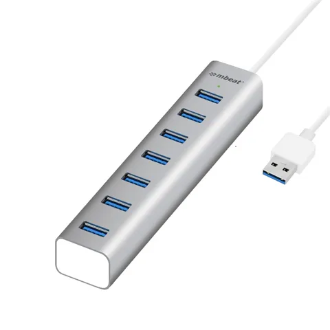 mbeat 7-Port USB 3.0 Powered Hub - USB 2.0/1.1/Aluminium Slim Design Hub with Fast Data Speeds (5Gbps) Power Delivery for PC and MAC devices Weight: