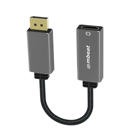 mbeat Elite Display Port to HDMI Adapter - Converts DisplayPort to HDMI Female Port, Supports 4K@60Hz (3840A2160), Nylon Braided Cable - Space Grey