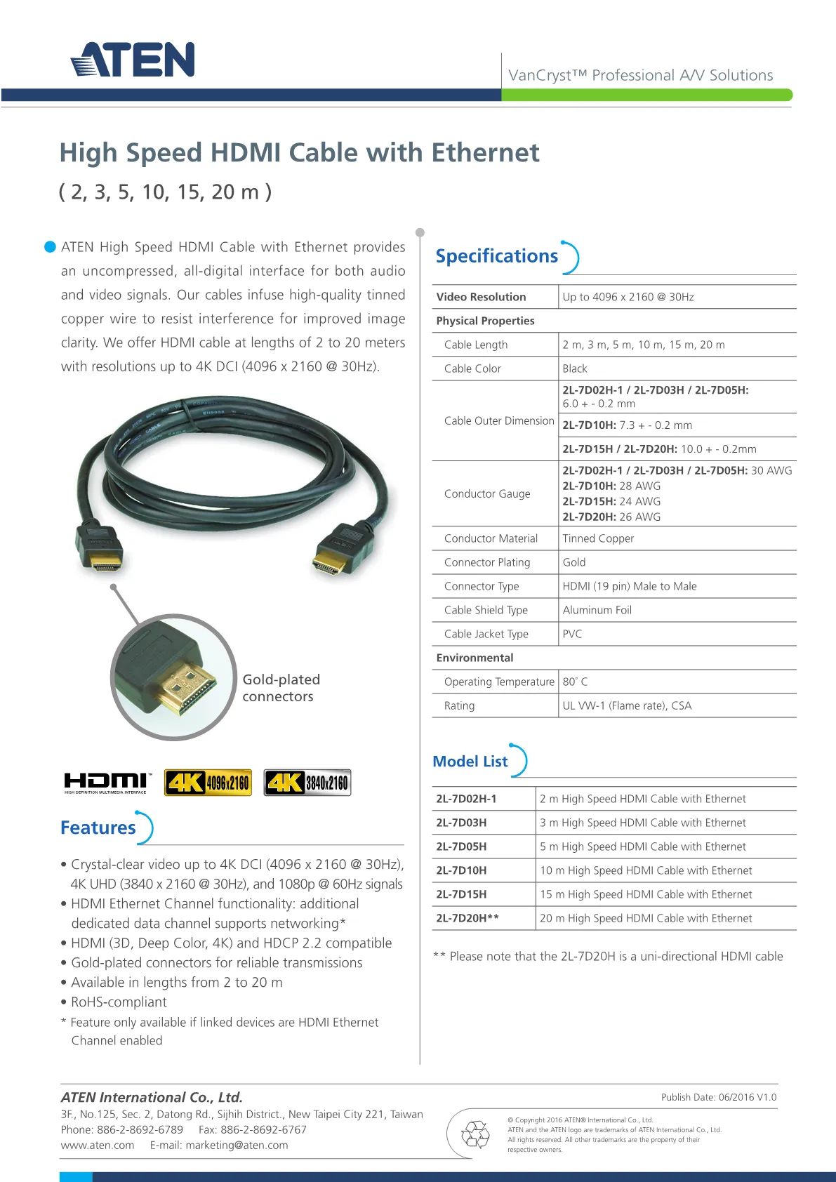  ATEN 2L-7D15H 15 m High Speed HDMI Cable : Electronics