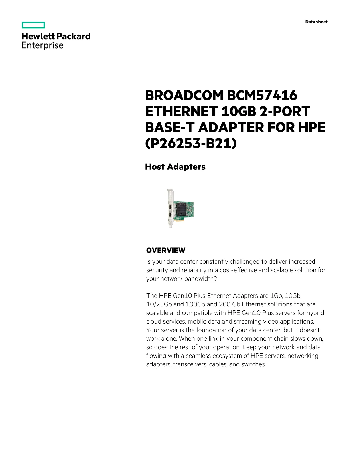 Hewlett-Packard Enterprise Broadcom BCM57416 Ethernet 10GB 2-port