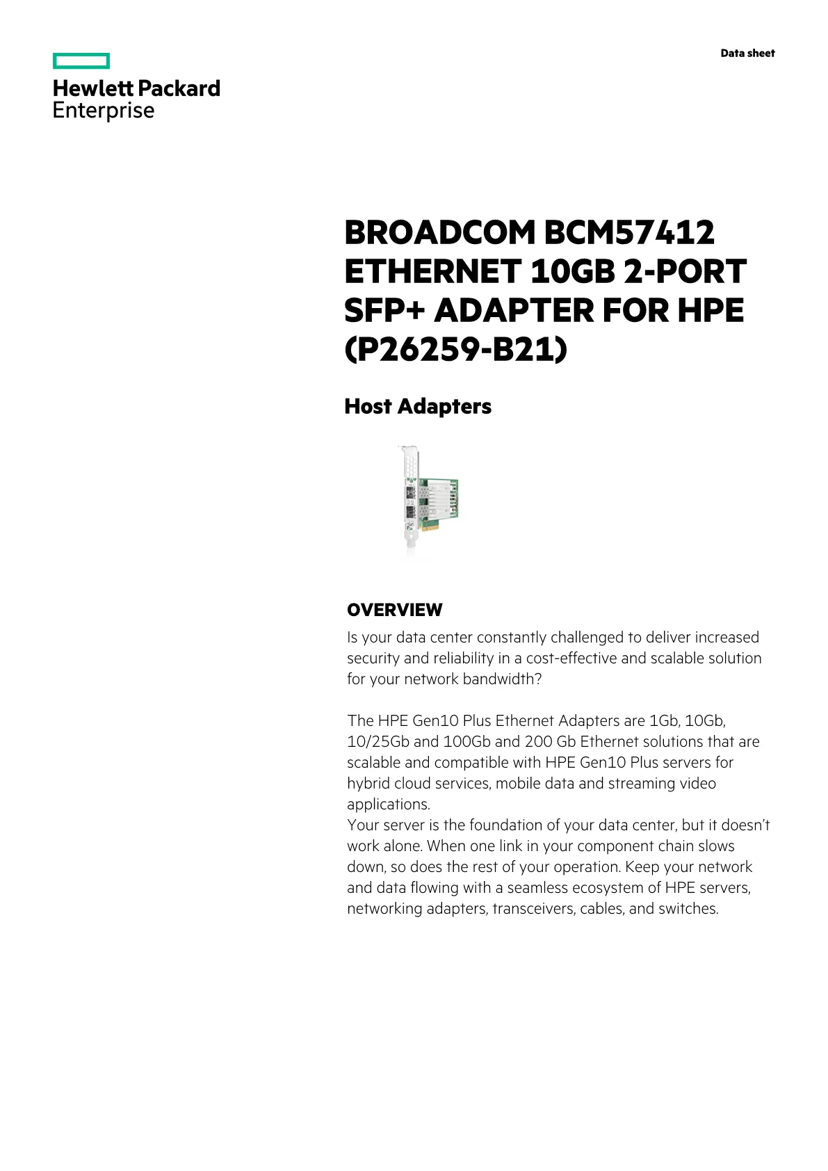 HPE BCM 57412 10GbE 2p SFP+ Adptr - P26259-B21