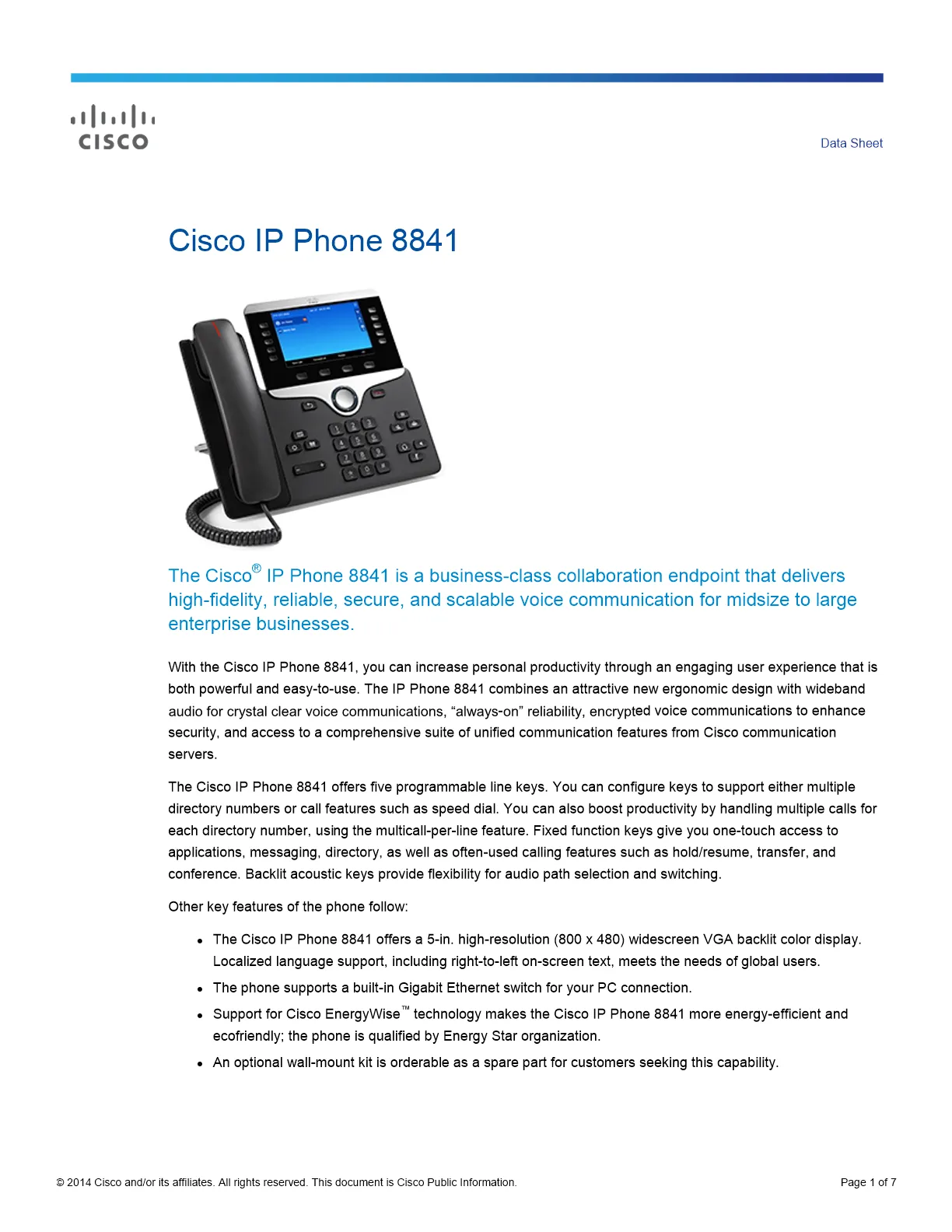 Cisco IP Phone 8841 - CP-8841-K9=