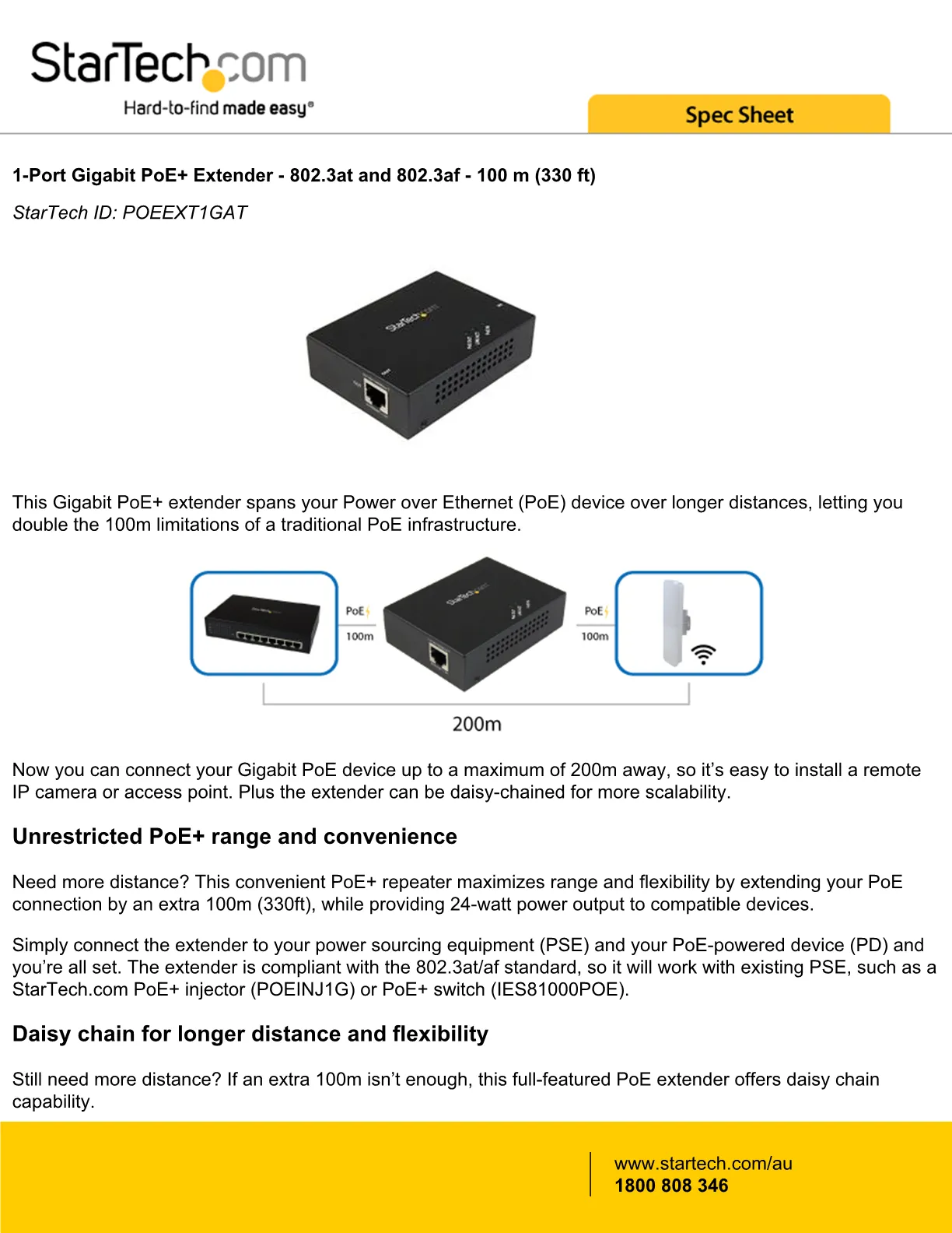 1 Port 10/100M PoE+ Extender 802.3at & 802.3af - 100m (330ft) - Power Over  Ethernet Extender - PoE Repeater Network Extender - Buy 1 Port 10/100M PoE+  Extender 802.3at & 802.3af 