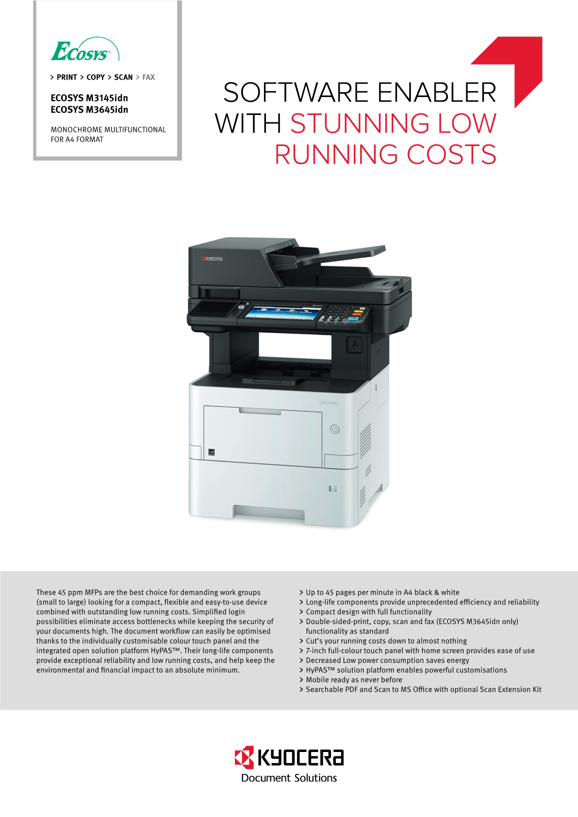 KYOCERA ECOSYS M3645IDN A4 MONO MFP - PRINT/COP - 1102V33AS0