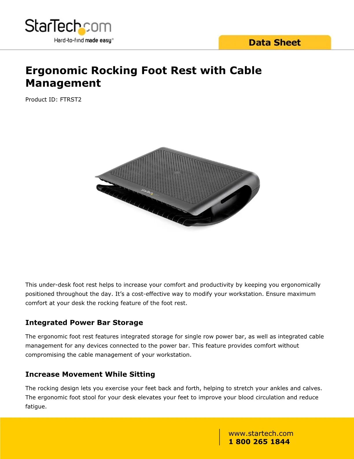 StarTech.com FTRST2 Ergonomic Rocking Foot Rest with Cable Management