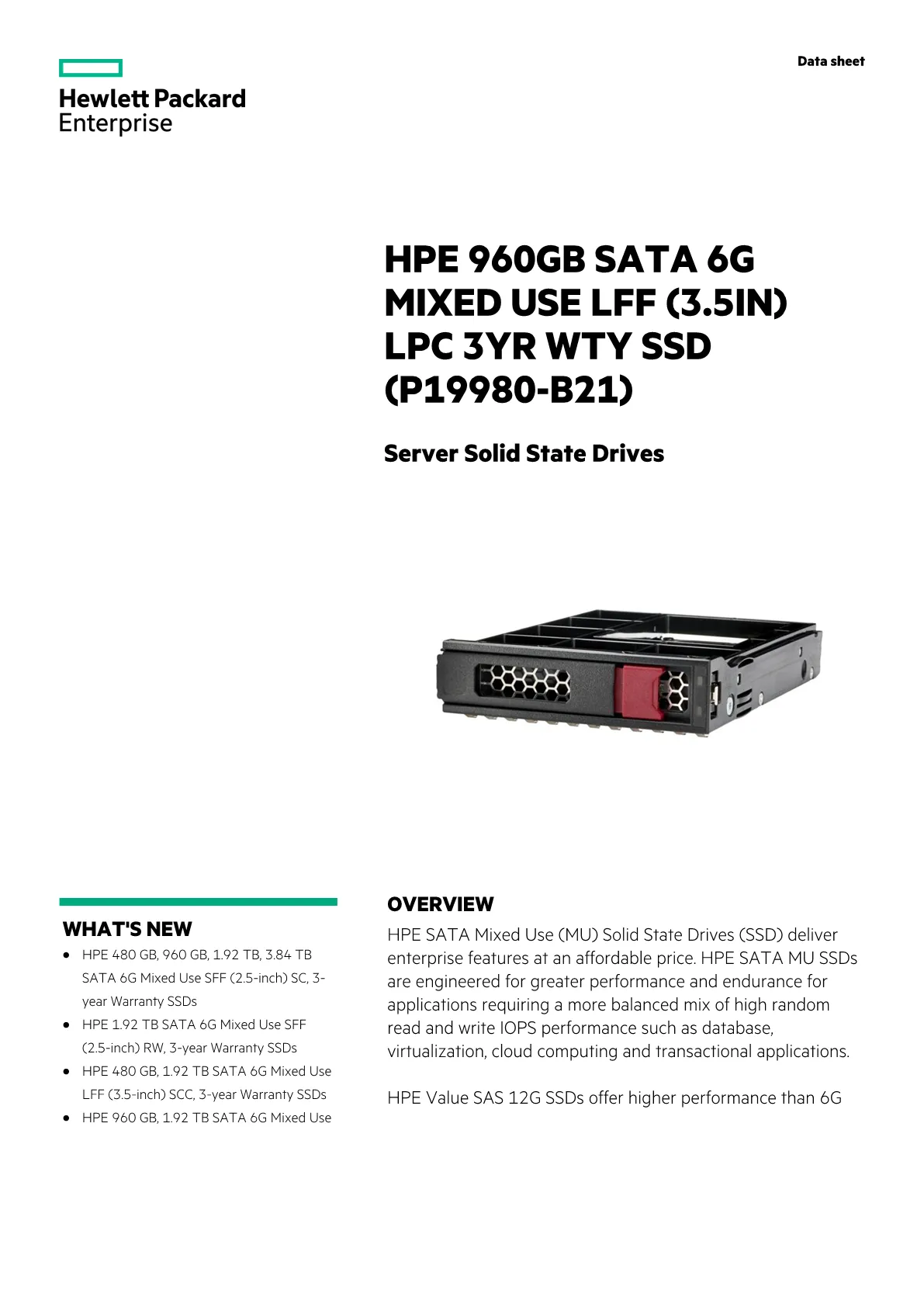 HPE 480 GB Solid State Drive 2.5 Internal SATA (SATA 600) Mixed