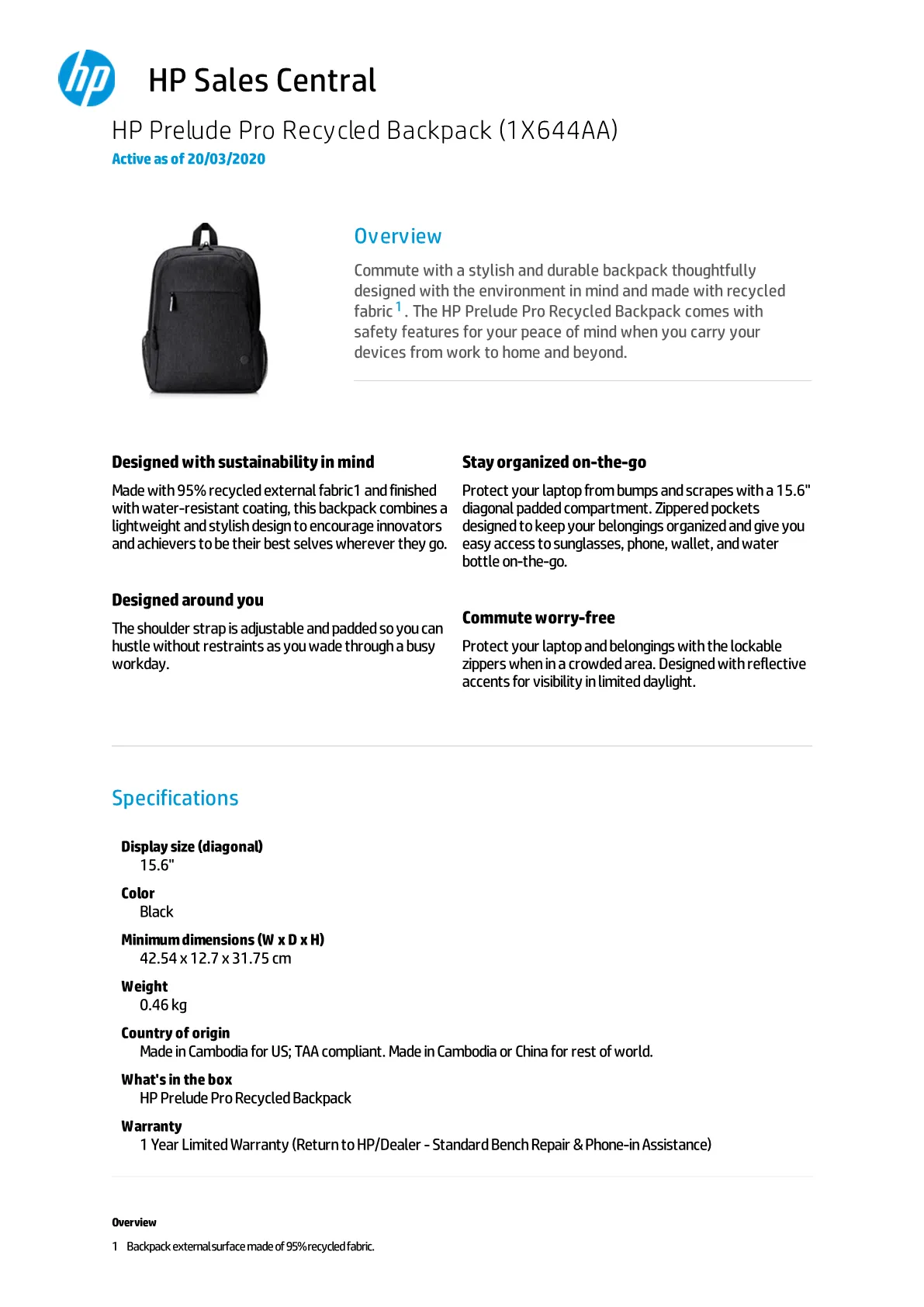 Neueste Kreation HP Prelude 1X644AA Recycle - Backpack Pro