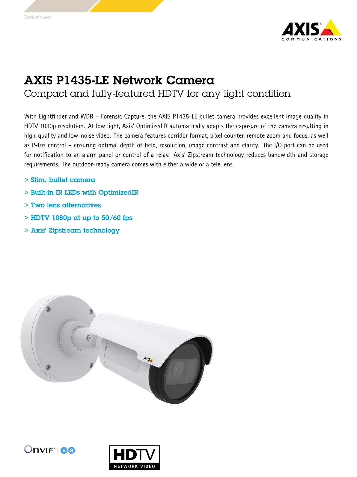 AXIS CAMERA P1435-LE BULLET IR 1080P 60FPS 3-10MM - 0777-001