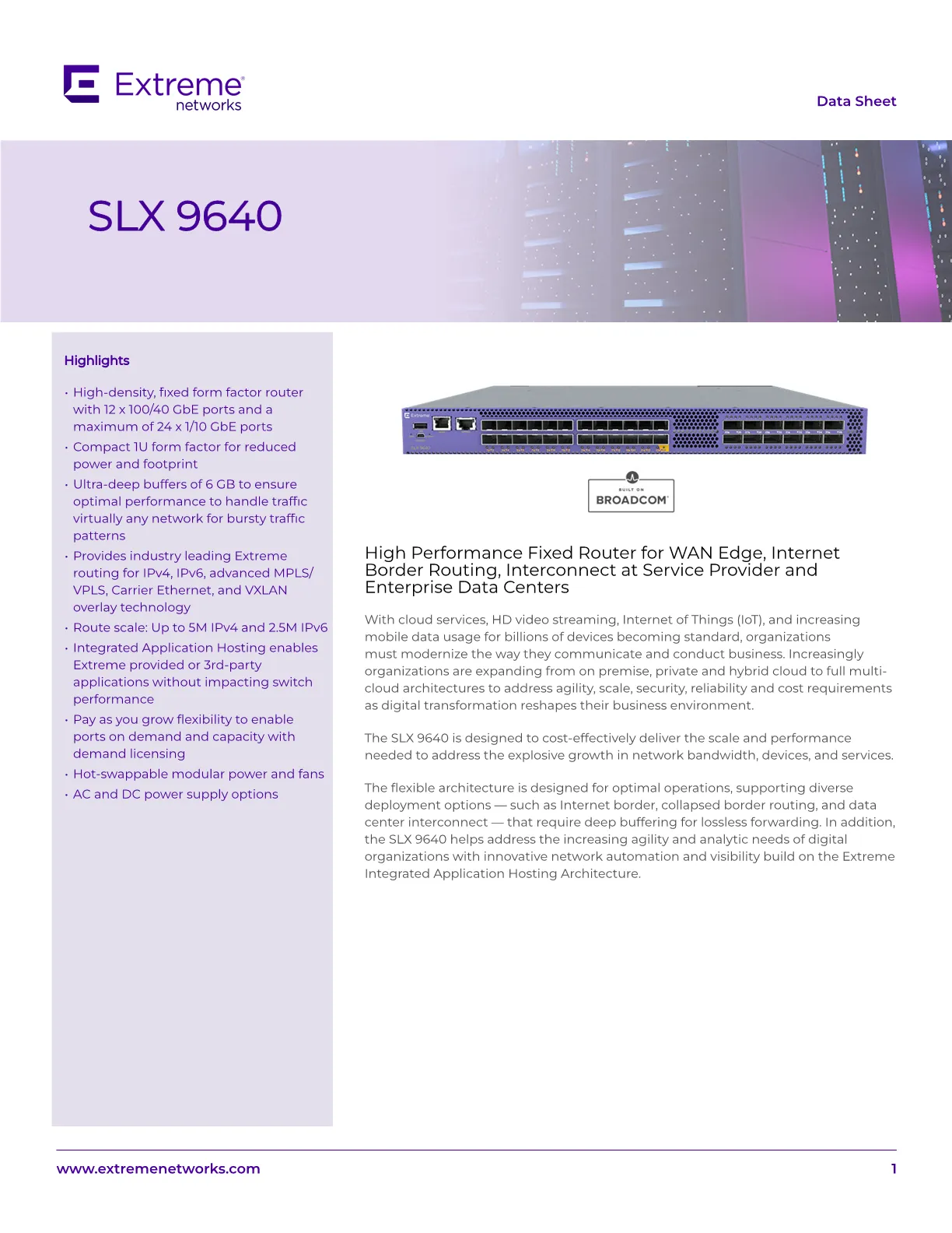 EN-SLX-9640-24S-AC-F - Extreme Networks Extreme Router SLX 9