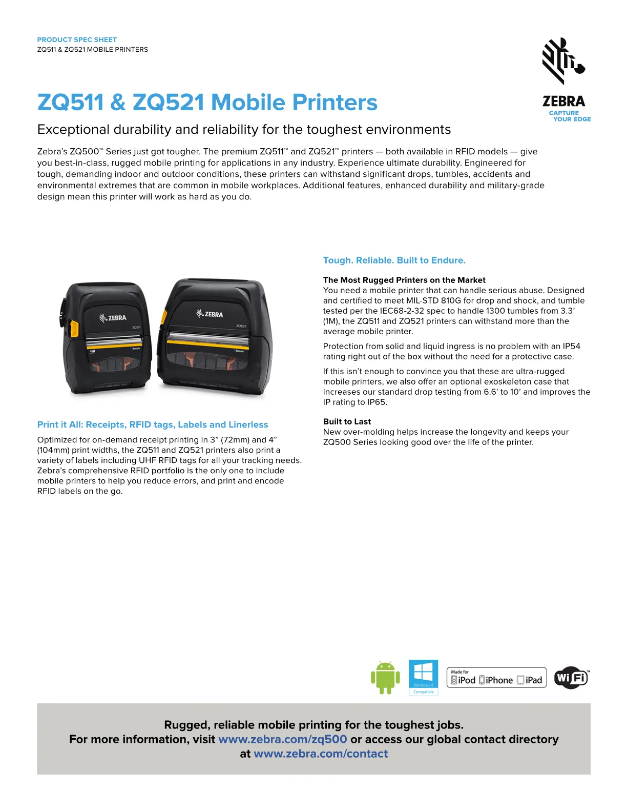 Zebra Zq521 Mobile Label Printer 4 Inch Zq52 Baw000a 00 4505