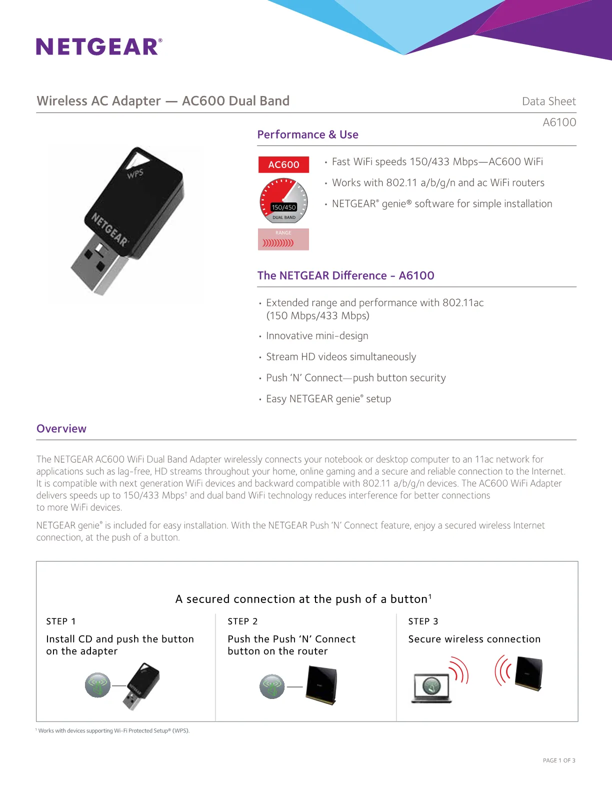 Minimer romersk gips NETGEAR AC600 USB DUAL BAND WI RELESS ADAPTER - A6100-10000S