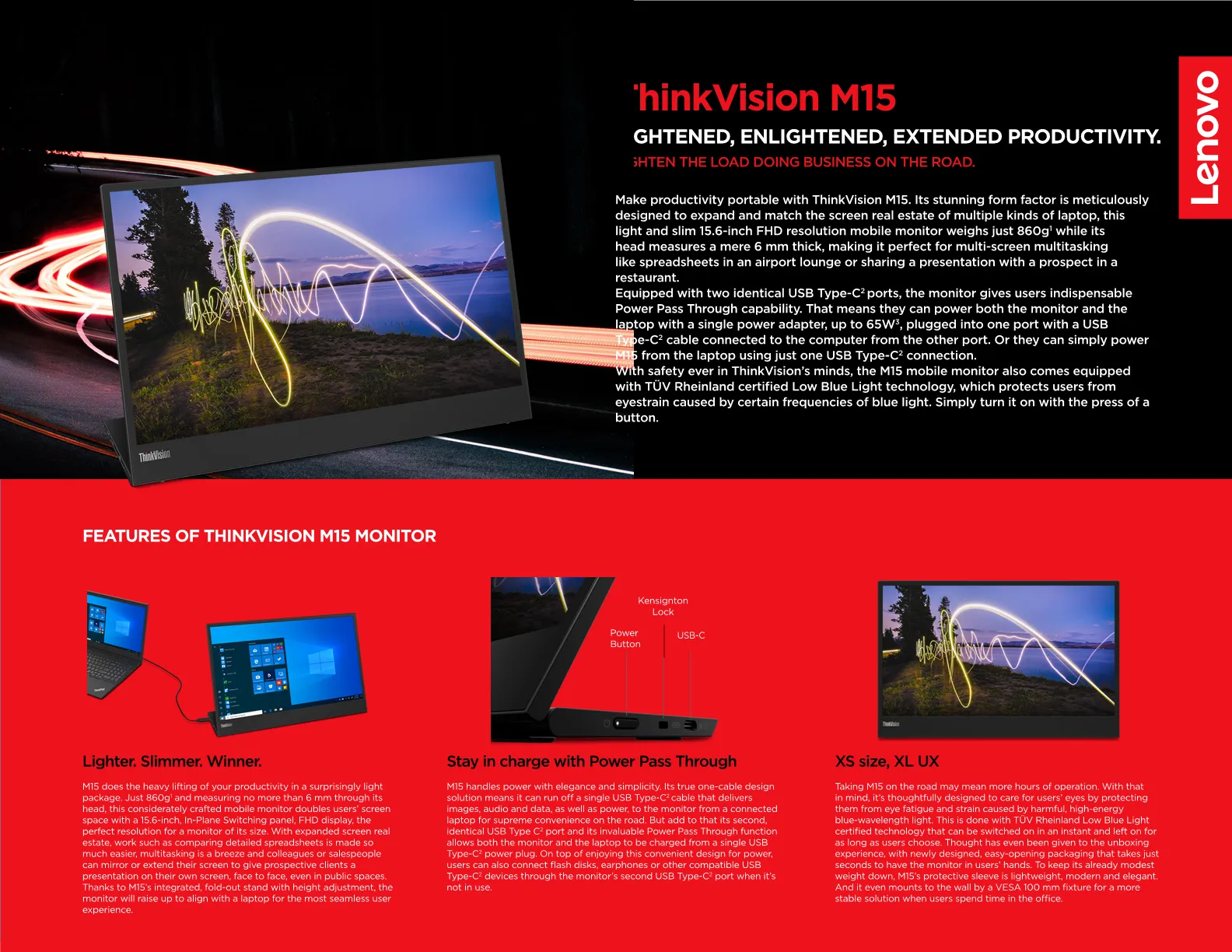 Monitor portatil Lenovo ThinkVision M14 14' Full HD 1920x1080 WLED