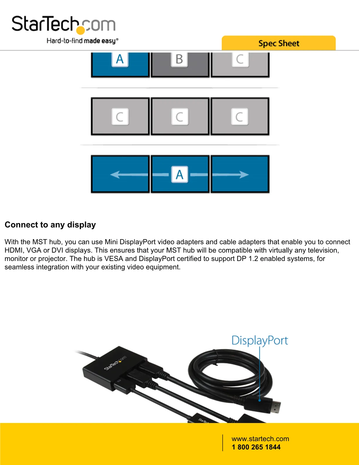 Startech USB C to HDMI Adapter - 3 Port MST Hub -USB C Multi Monitor