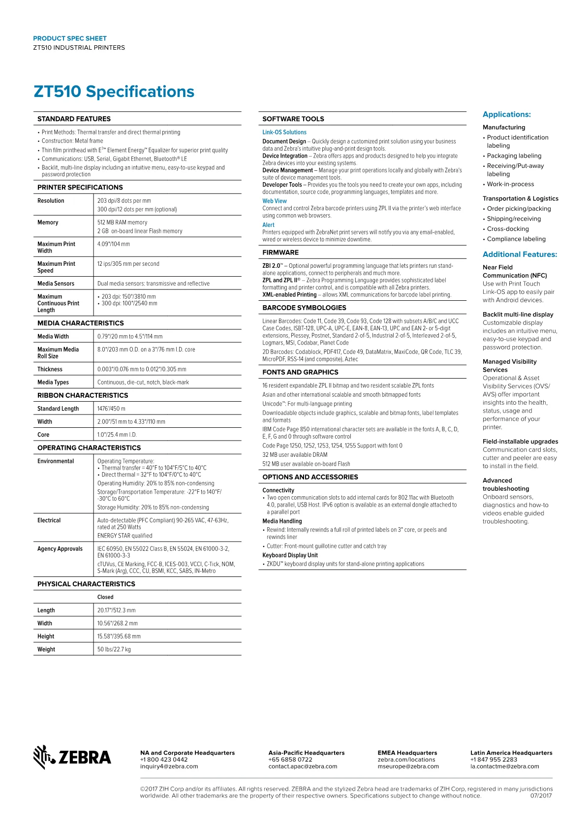ZEBRA ZT510 IND 300DPI T/SFER MULTI IF ZT51043T0P0000Z