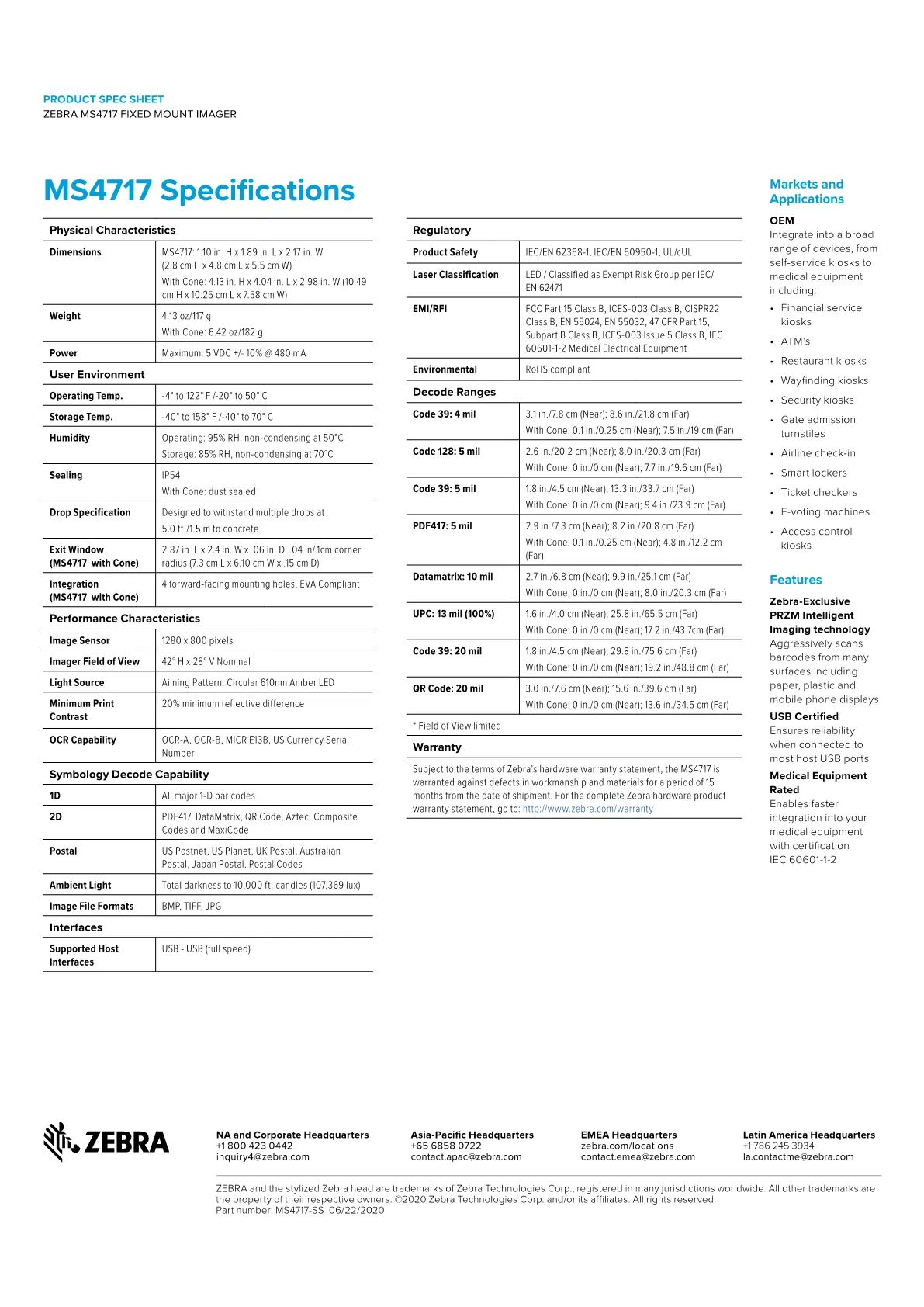 Zebra Scanner Fixed MS4717 2DSE4710 ICOND MS4717LU000R