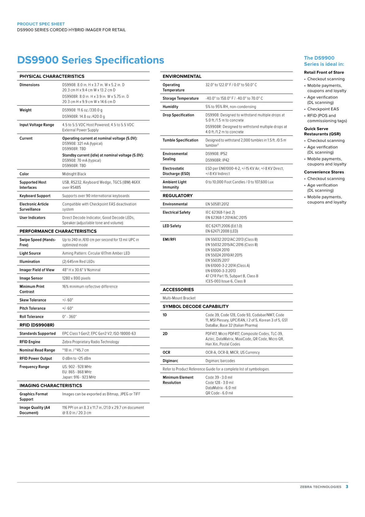ZEBRA SCANNER KIT DS9908 2DSR USB 2M S DS9908SR4U2100AZW