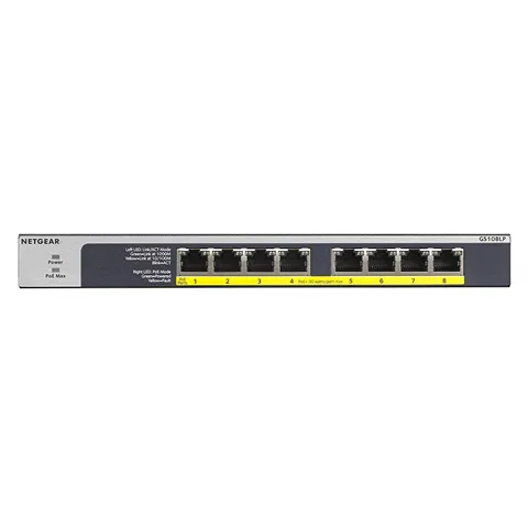 Netgear (GS108LP) 8-PORT Unmanaged SWITCH, POE+(8) 60W(UPG To 123W), Life WTY